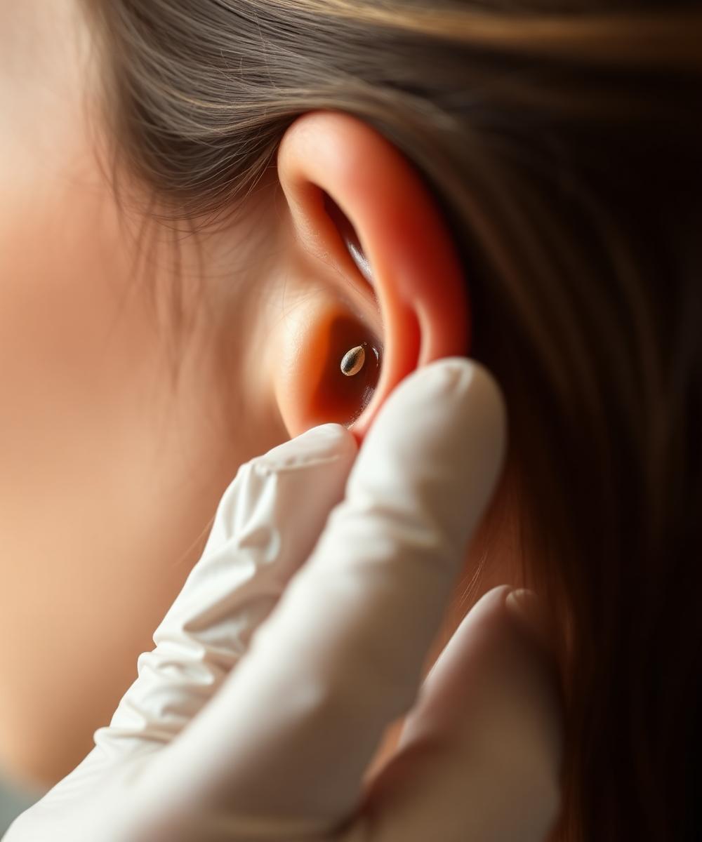 Colocación de una semilla de estimulación en un punto del pabellón auricular